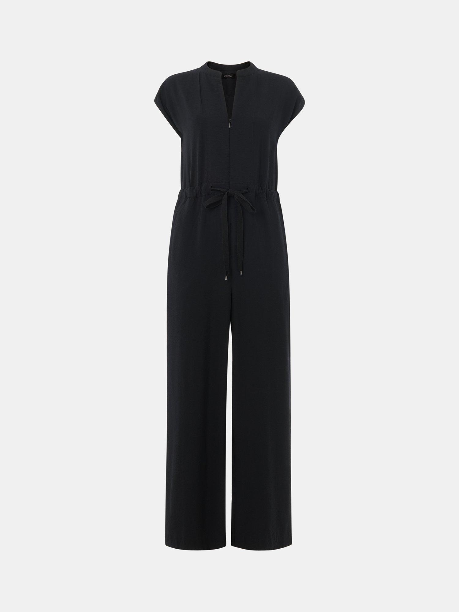 Product image 5 of 5, which shows Whistles Sleeveless Drawstring Jumpsuit, Black, 6