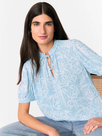 Whistles Bamboo Leaves Tie Neck Top, Blue/Multi, Blue/Multi