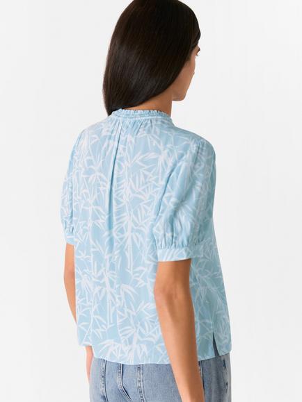 Whistles Bamboo Leaves Tie Neck Top, Blue/Multi - view 2, Blue/Multi