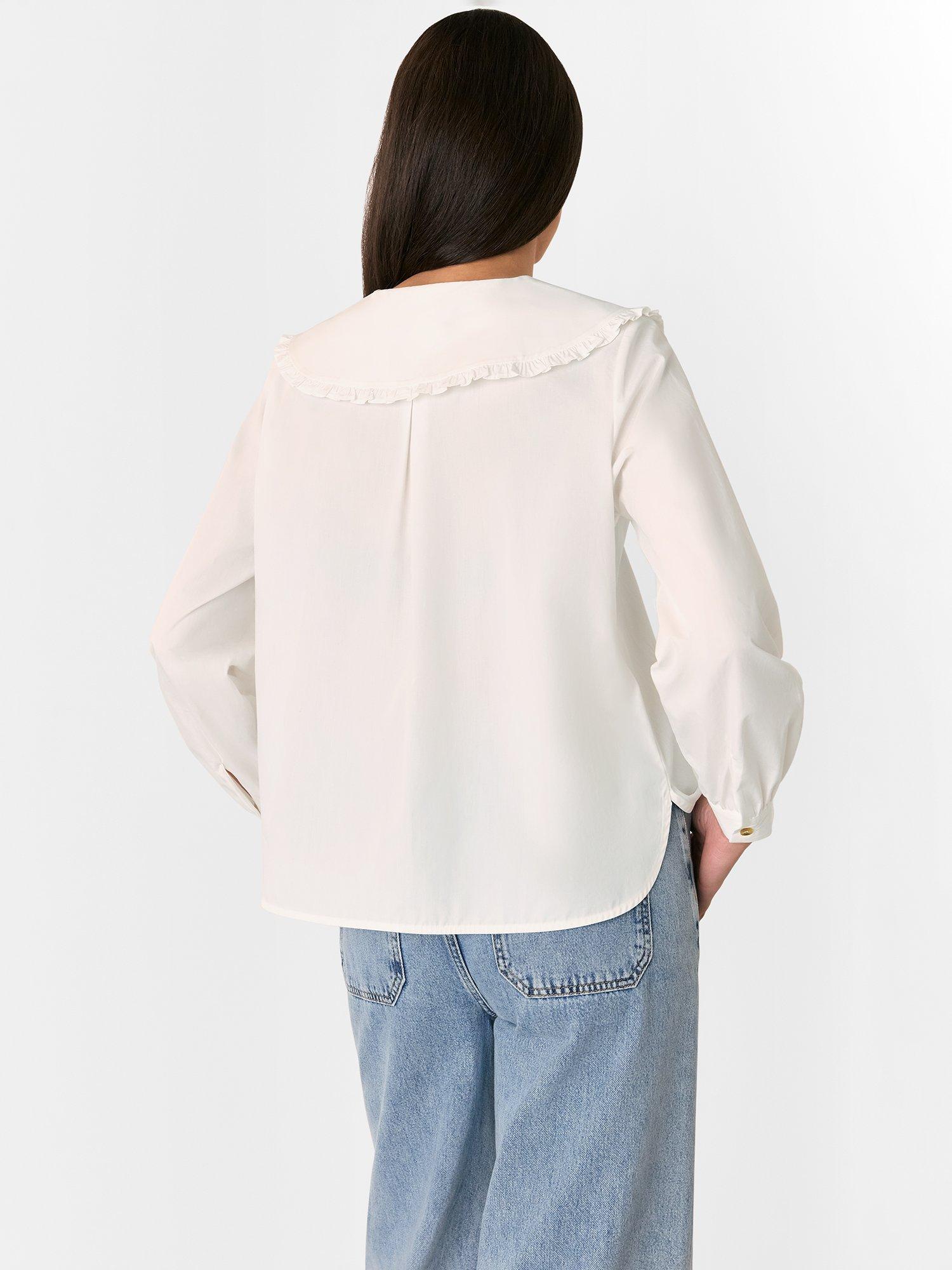 Product image 2 of 5, which shows Whistles Ruffle Collar Long Sleeve Shirt, White, 6