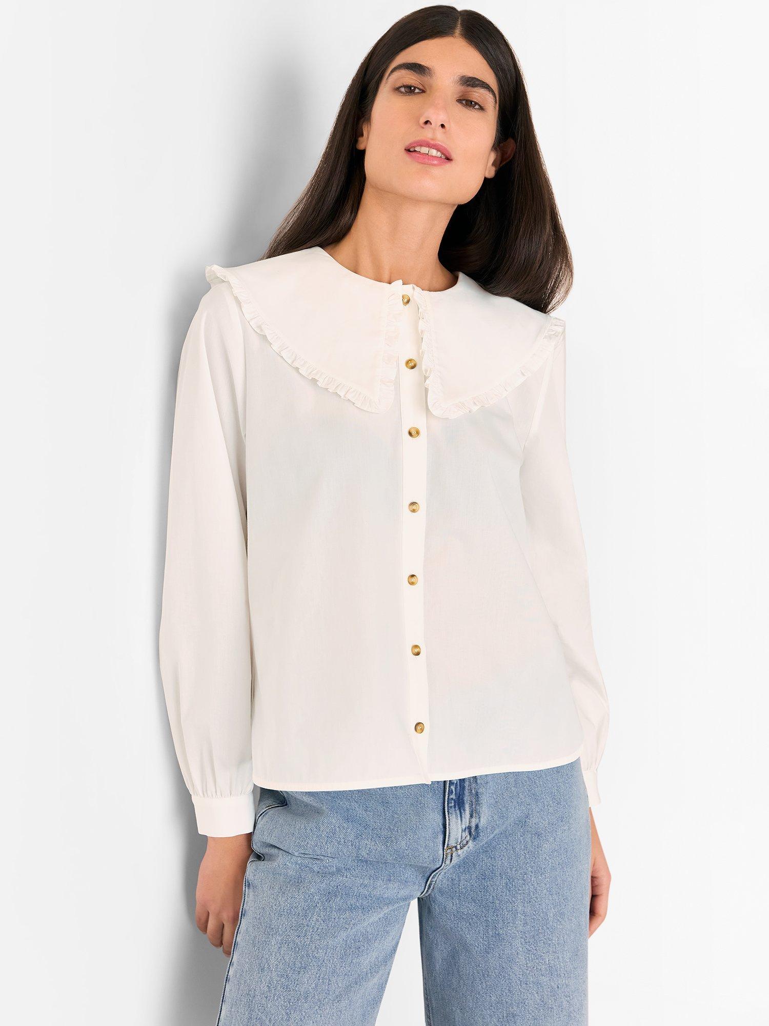 Product image 4 of 5, which shows Whistles Ruffle Collar Long Sleeve Shirt, White, 6