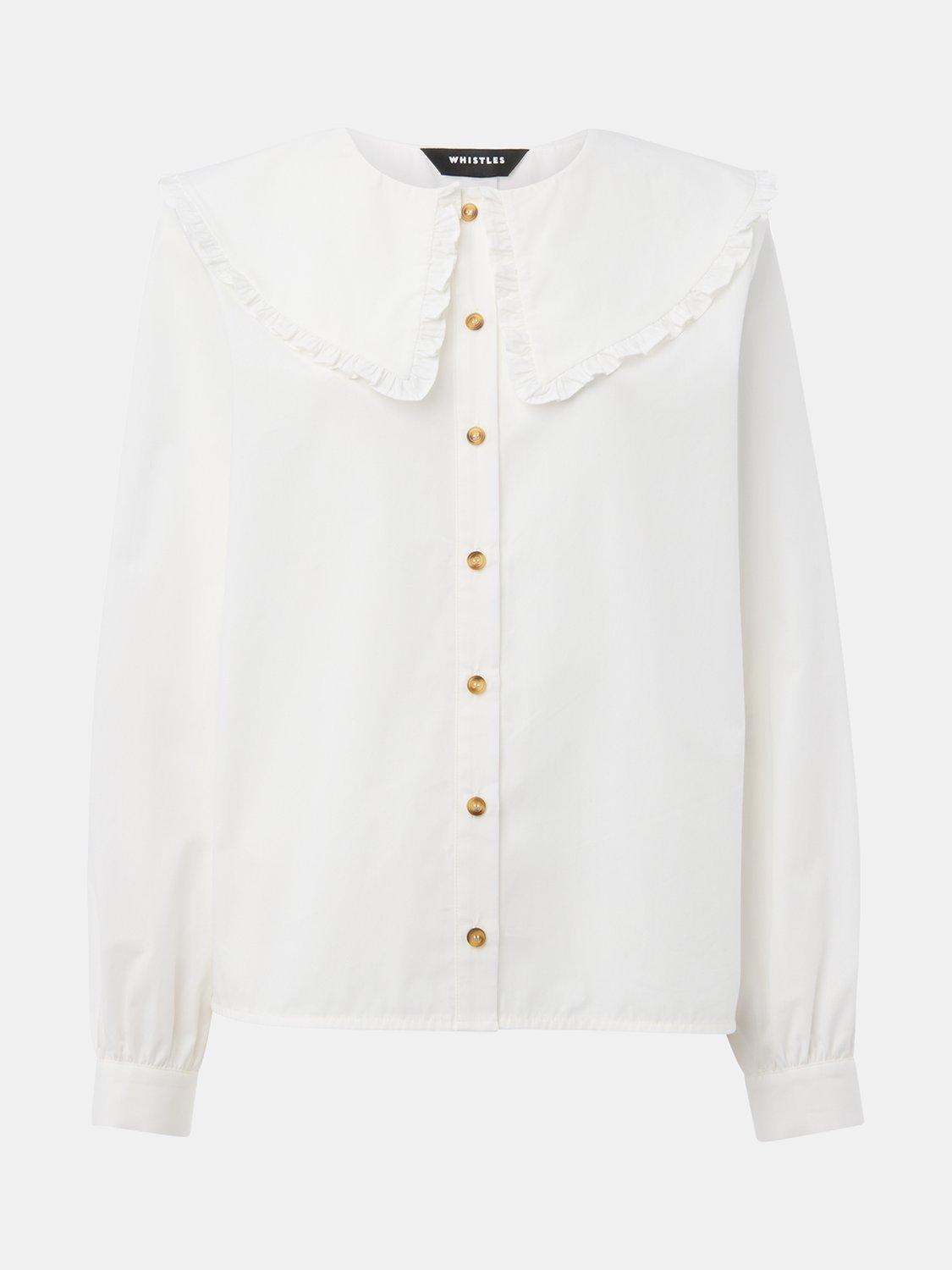 Product image 5 of 5, which shows Whistles Ruffle Collar Long Sleeve Shirt, White, 6