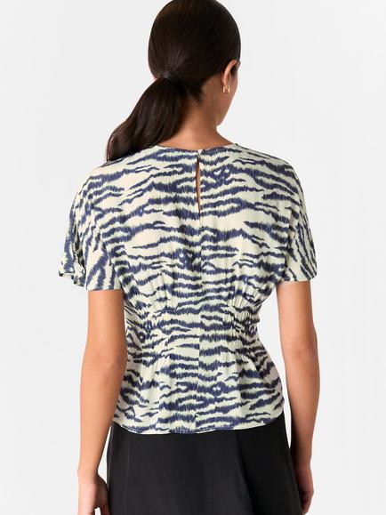 Whistles Feathered Tiger Shirred Blouse, Ivory/Multi - view 2, Ivory/Multi