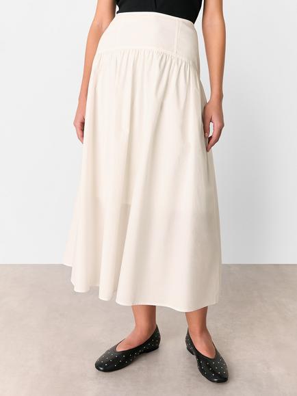 Whistles Waist Panel Midi Skirt, White - view 2, White