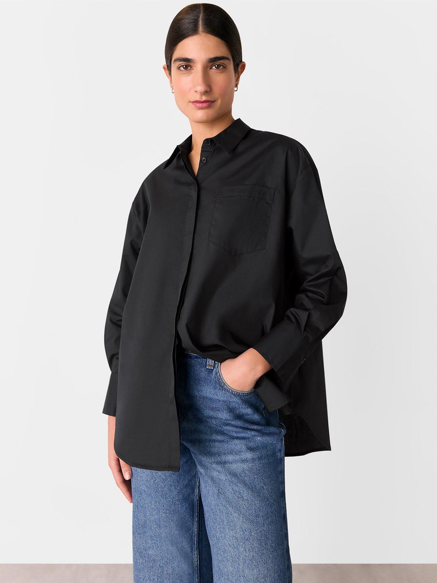 Product image 1 of 5, which shows Whistles Oversized Long Sleeve Shirt, Black, 6