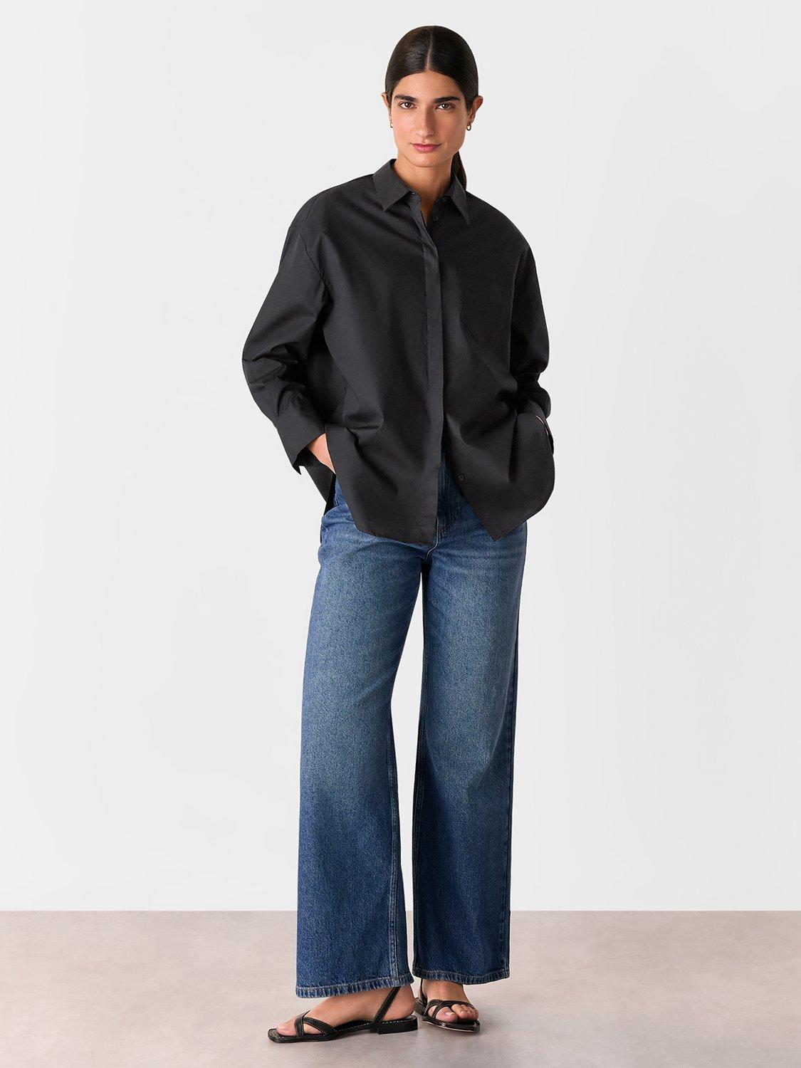 Product image 3 of 5, which shows Whistles Oversized Long Sleeve Shirt, Black, 6