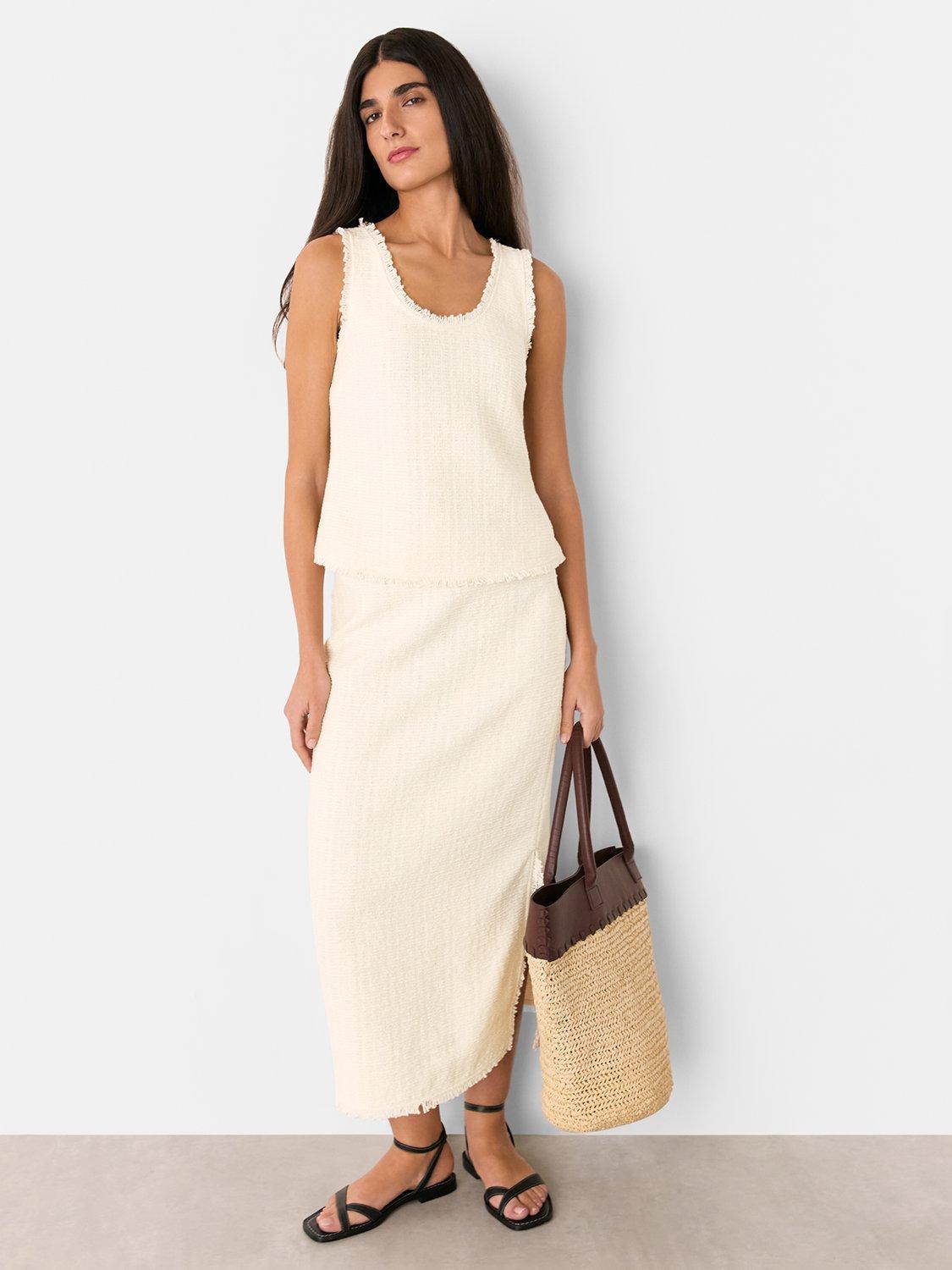 Product image 2 of 6, which shows Whistles Lucie Boucle Pencil Skirt, Ivory, 8