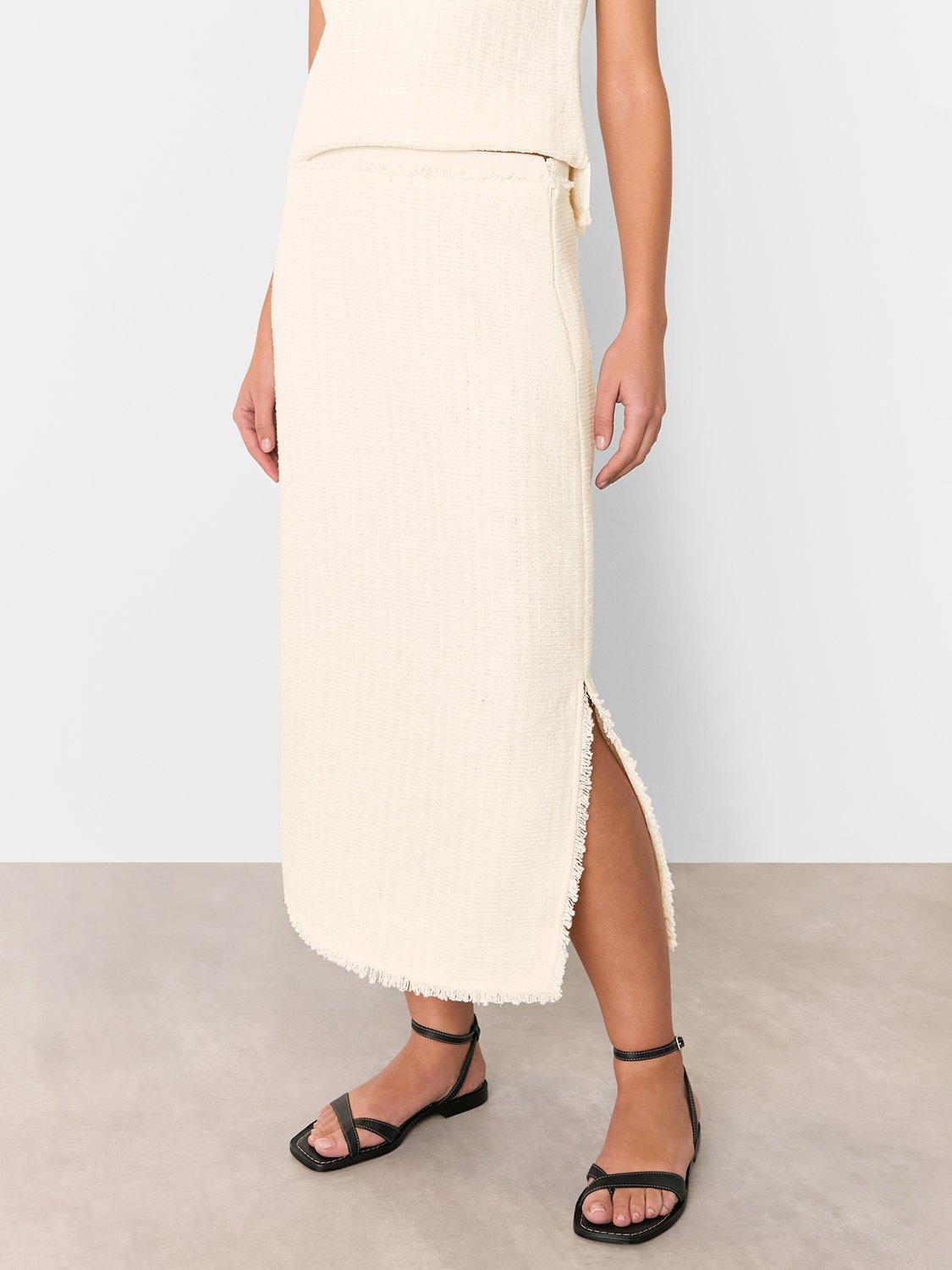 Product image 3 of 6, which shows Whistles Lucie Boucle Pencil Skirt, Ivory, 8