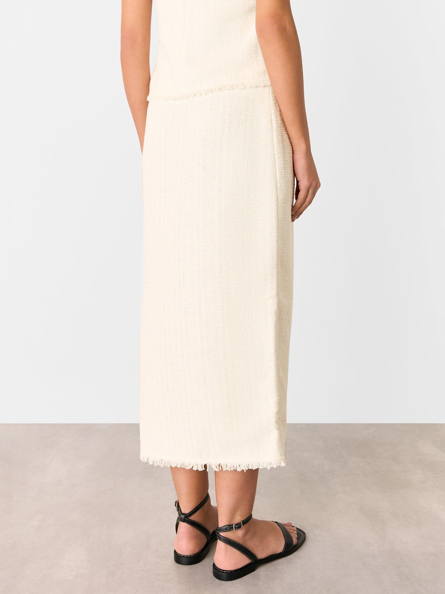 Product image 4 of 6, which shows Whistles Lucie Boucle Pencil Skirt, Ivory, 8