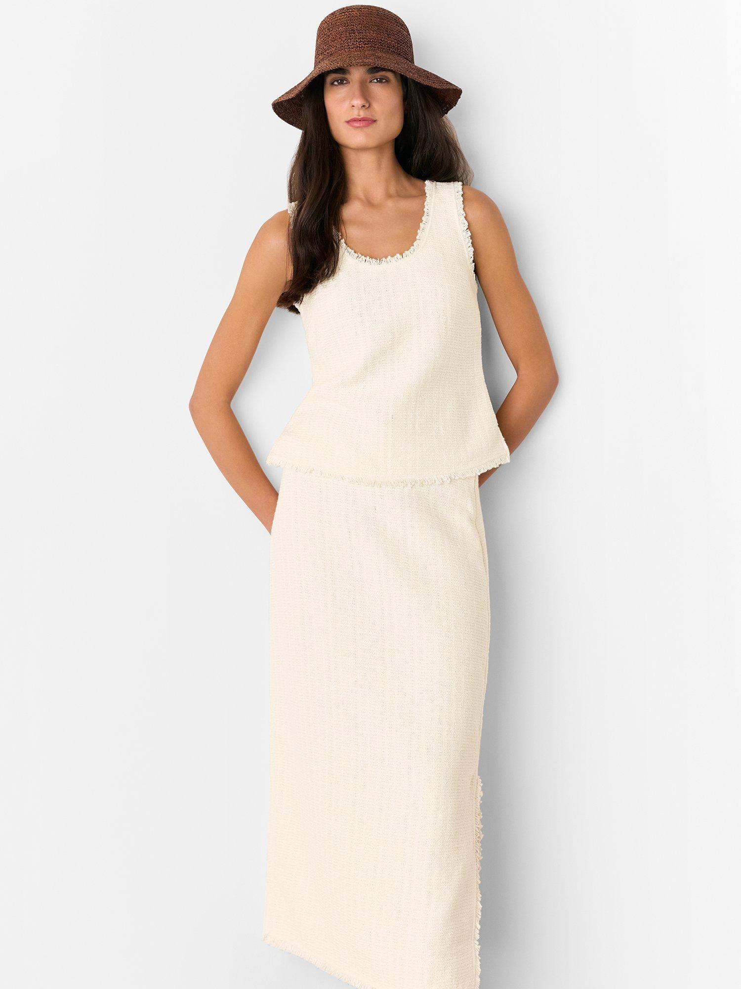Product image 5 of 6, which shows Whistles Lucie Boucle Pencil Skirt, Ivory, 8