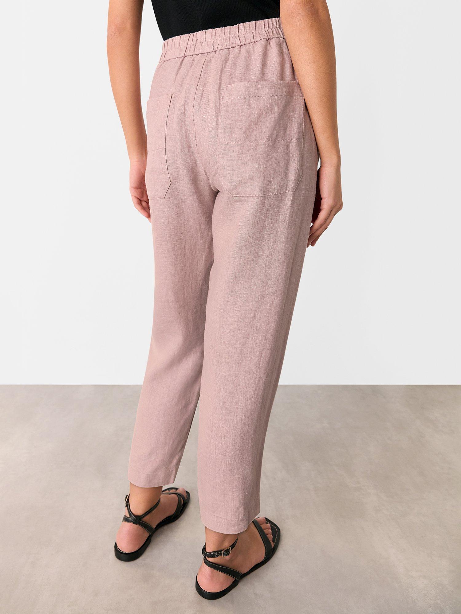 Product image 3 of 5, which shows Whistles Linen Barrel Leg Trousers, Dusty Pink, 6