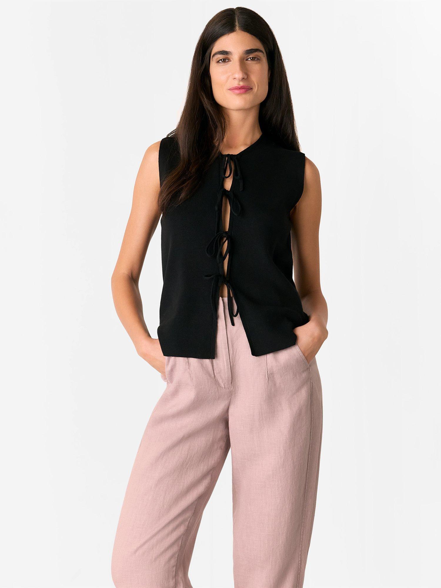 Product image 4 of 5, which shows Whistles Linen Barrel Leg Trousers, Dusty Pink, 6