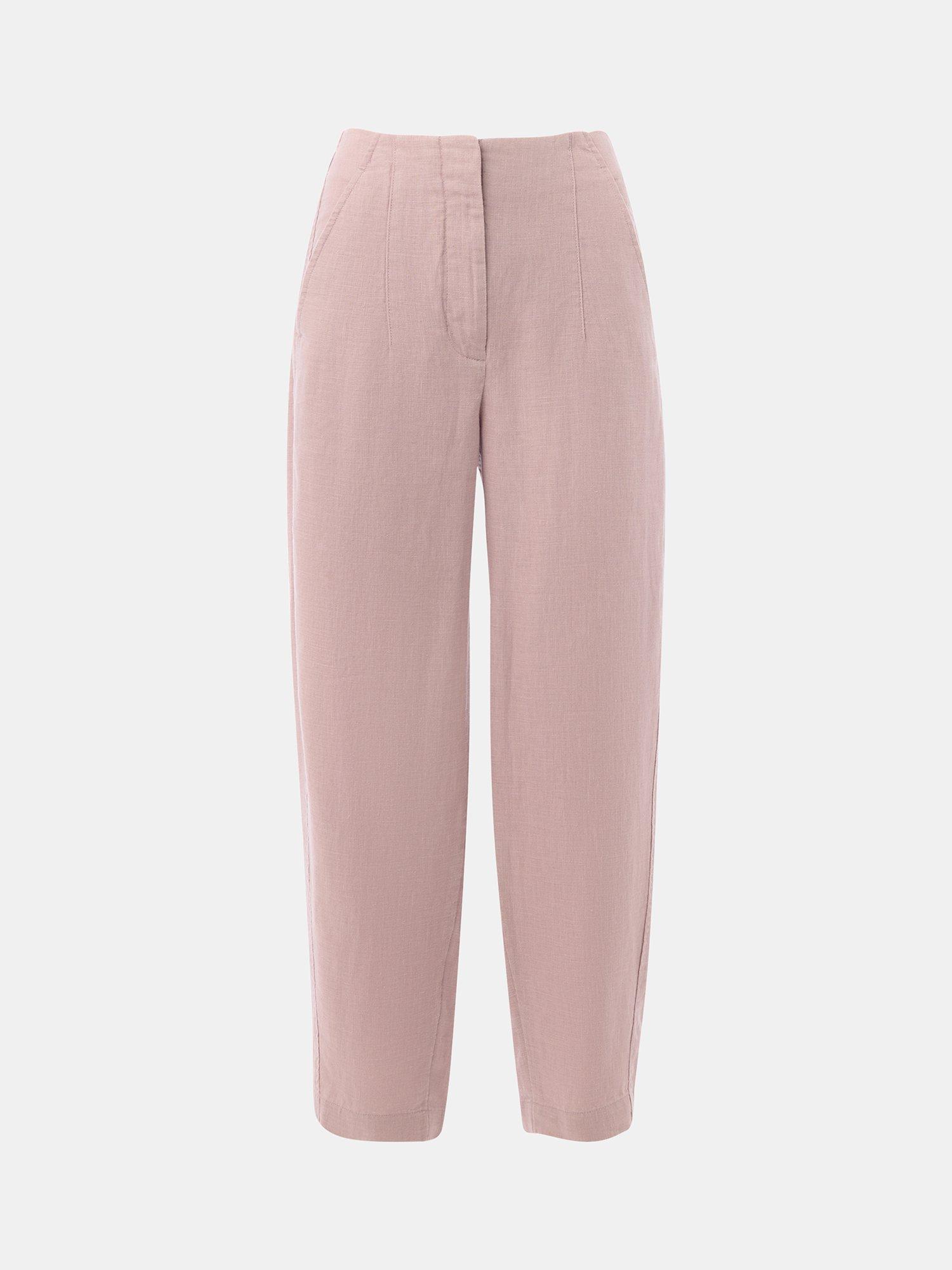 Product image 5 of 5, which shows Whistles Linen Barrel Leg Trousers, Dusty Pink, 6