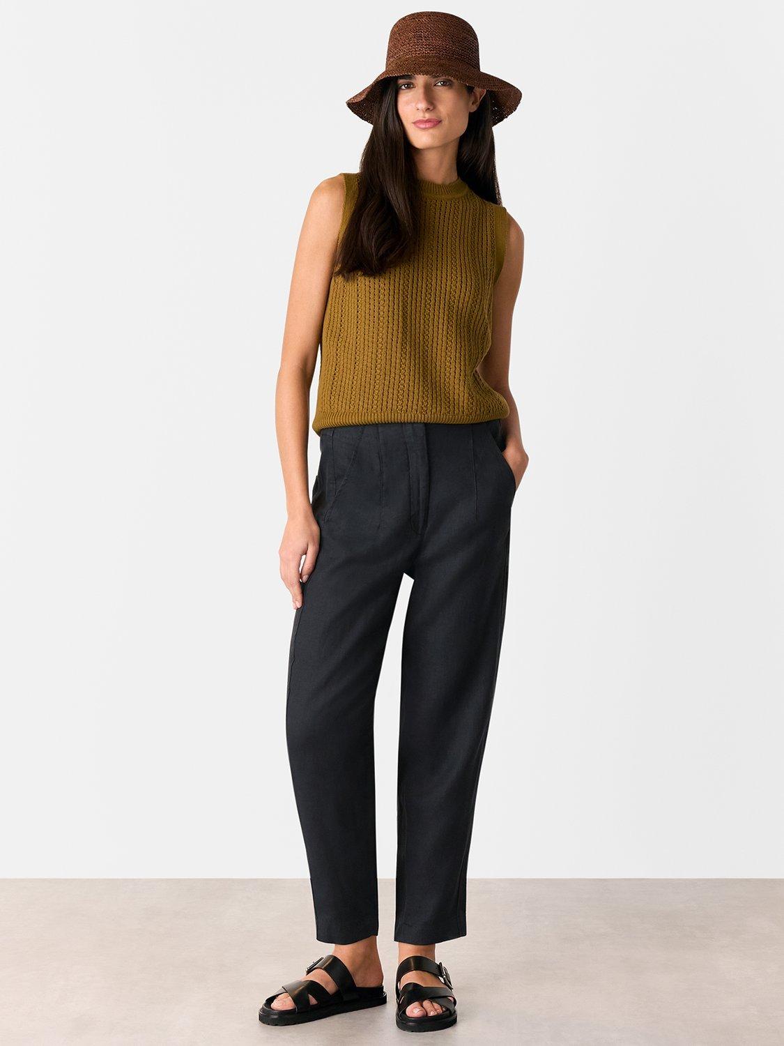 Product image 1 of 5, which shows Whistles Linen Barrel Leg Trousers, Black, 6