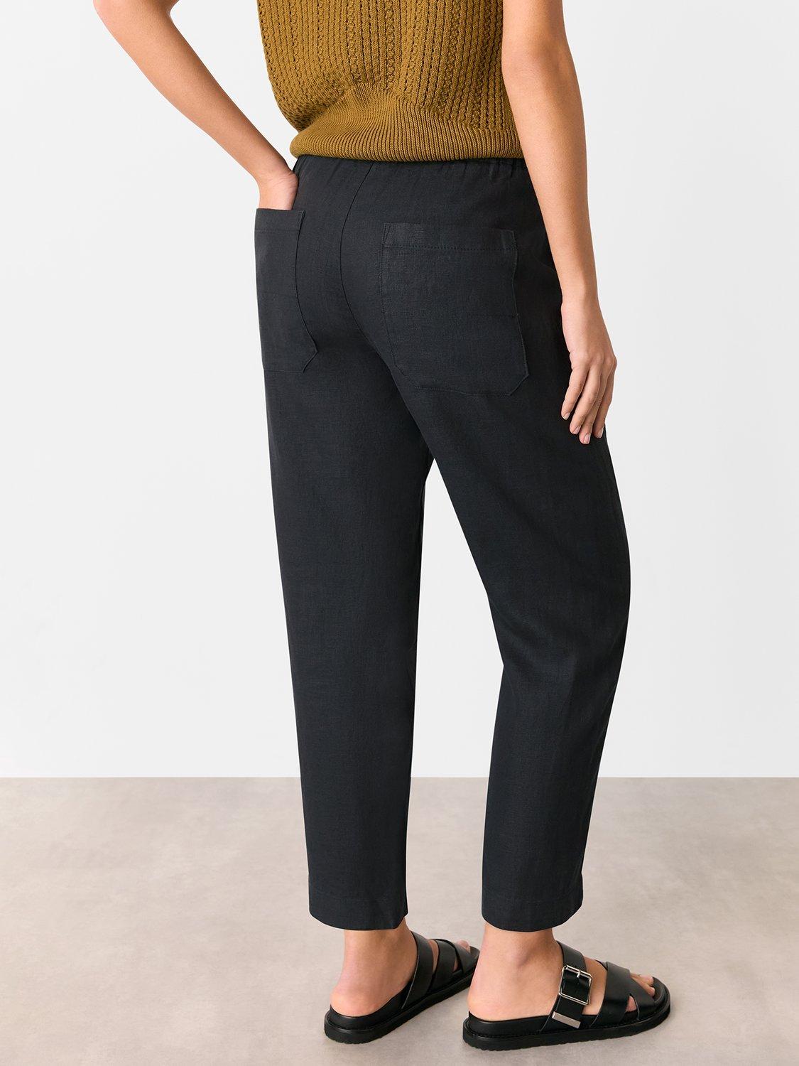 Product image 2 of 5, which shows Whistles Linen Barrel Leg Trousers, Black, 6