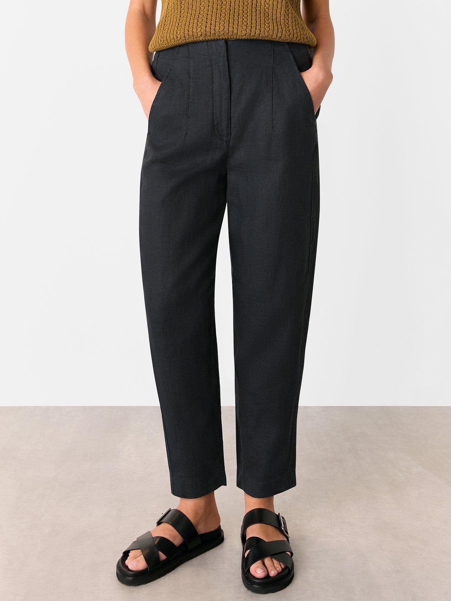 Product image 3 of 5, which shows Whistles Linen Barrel Leg Trousers, Black, 6