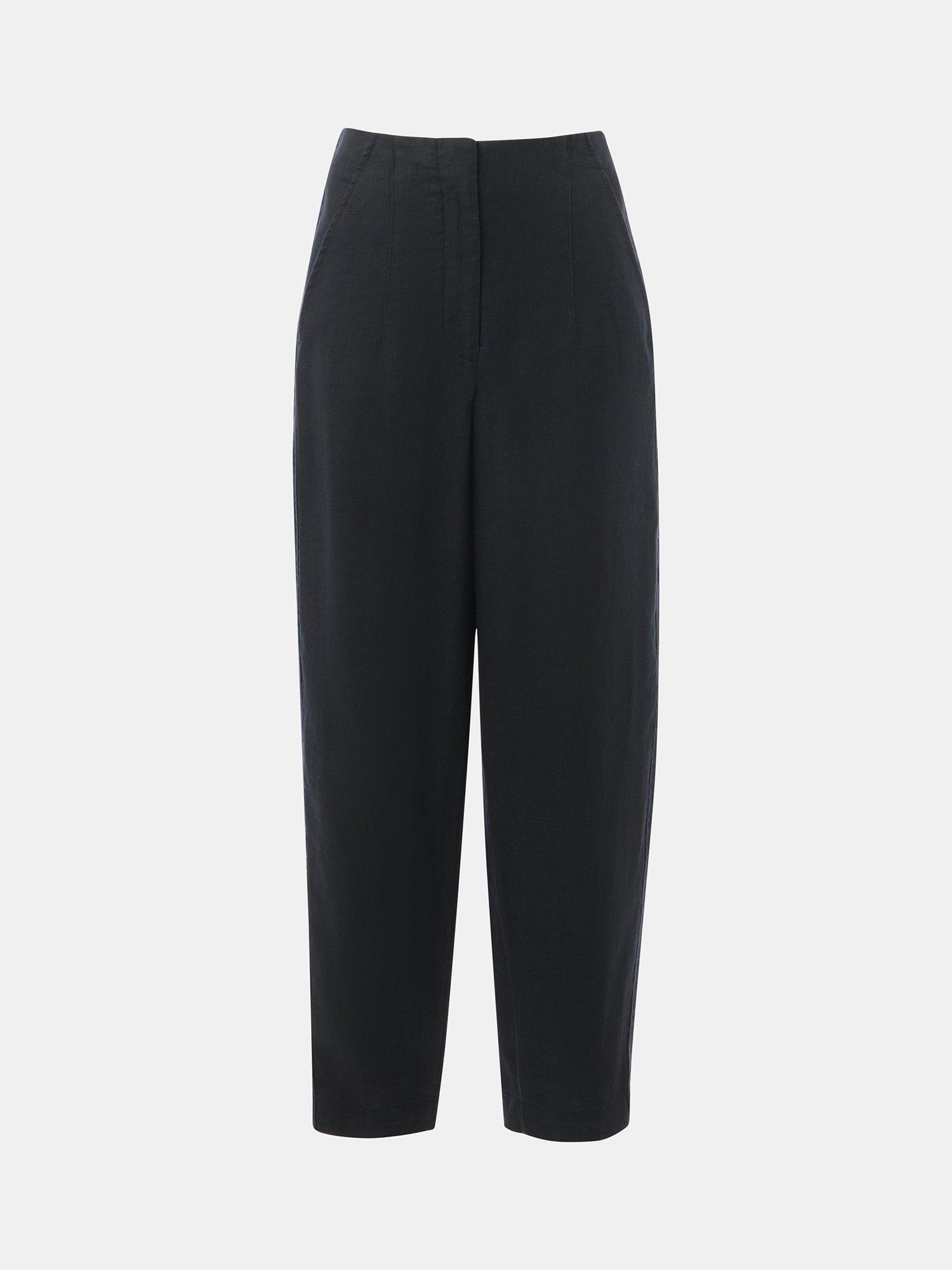 Product image 5 of 5, which shows Whistles Linen Barrel Leg Trousers, Black, 6