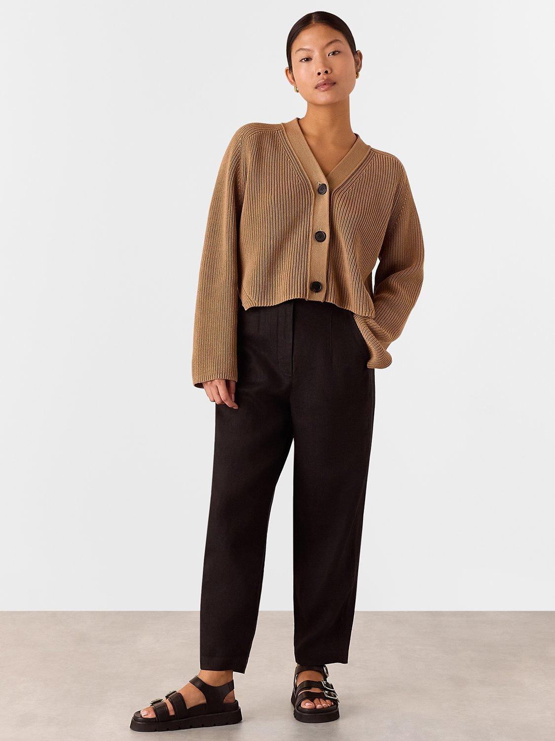 Product image 1 of 6, which shows Whistles Petite Pure Linen Barrel Leg Trousers, Black, 6