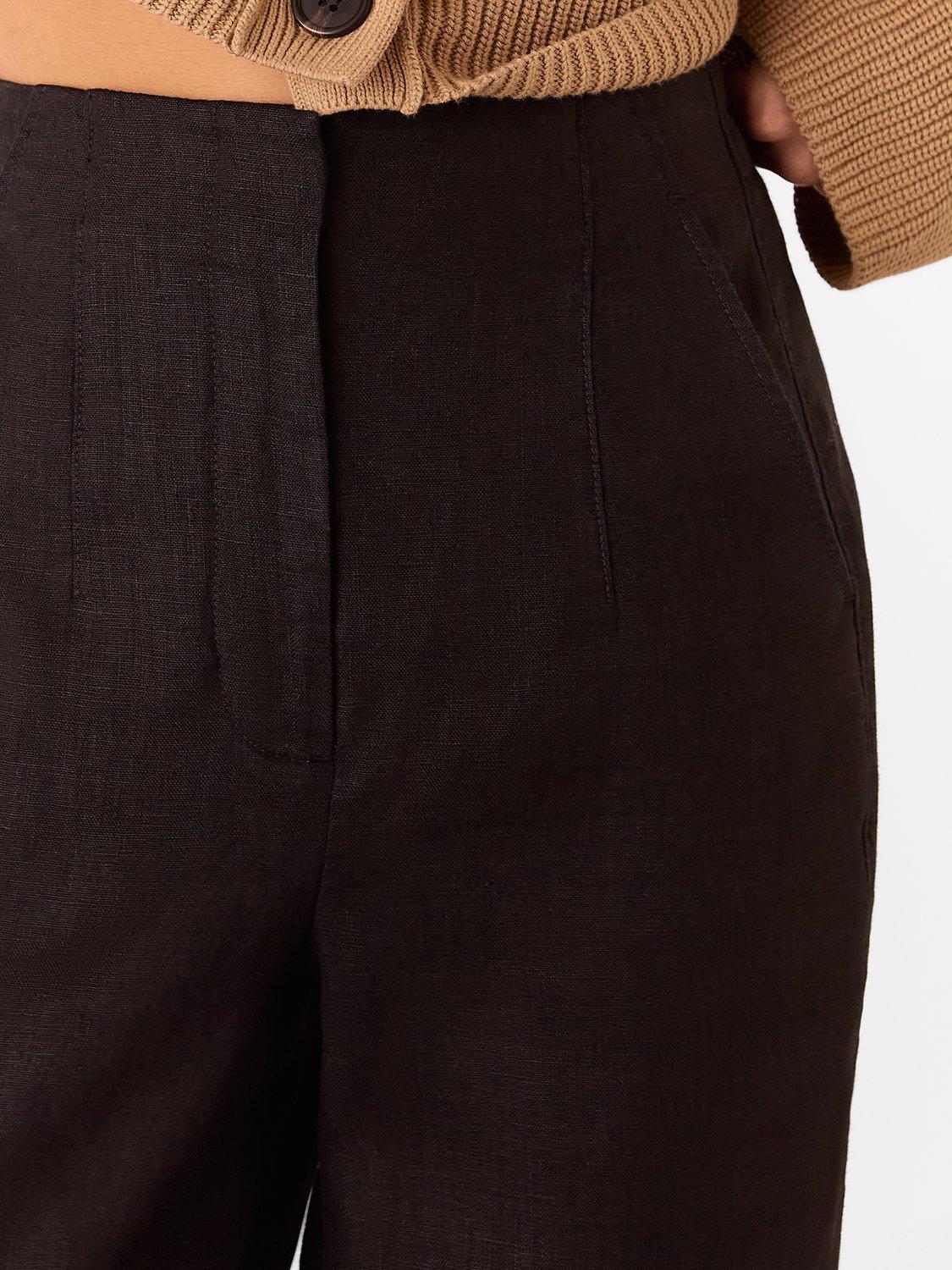 Product image 4 of 6, which shows Whistles Petite Pure Linen Barrel Leg Trousers, Black, 6