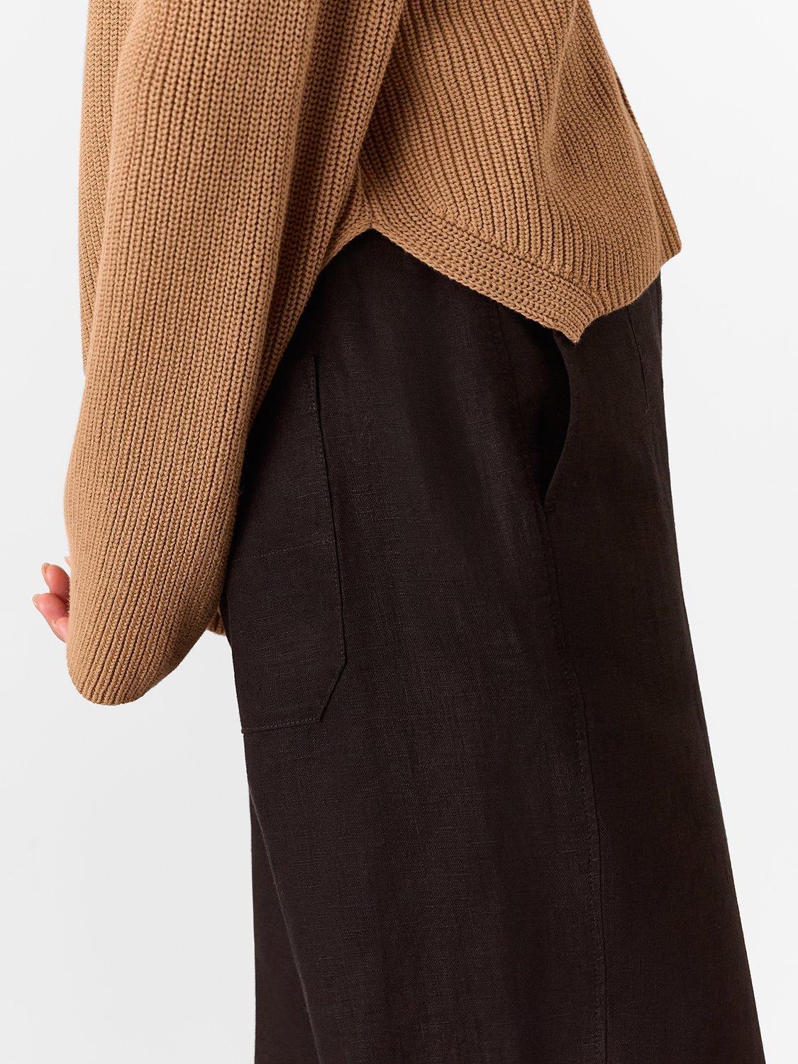 Product image 5 of 6, which shows Whistles Petite Pure Linen Barrel Leg Trousers, Black, 6