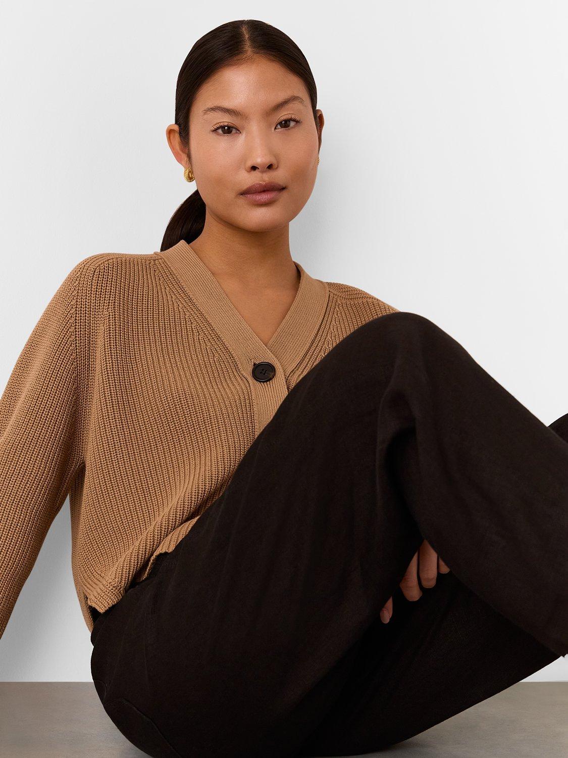 Product image 6 of 6, which shows Whistles Petite Pure Linen Barrel Leg Trousers, Black, 6