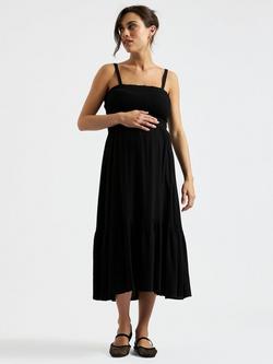 Ripe Blair Shirred Bodice Maternity Dress, Black, Black