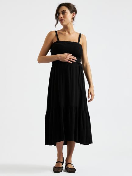 Ripe Blair Shirred Bodice Maternity Dress, Black, Black