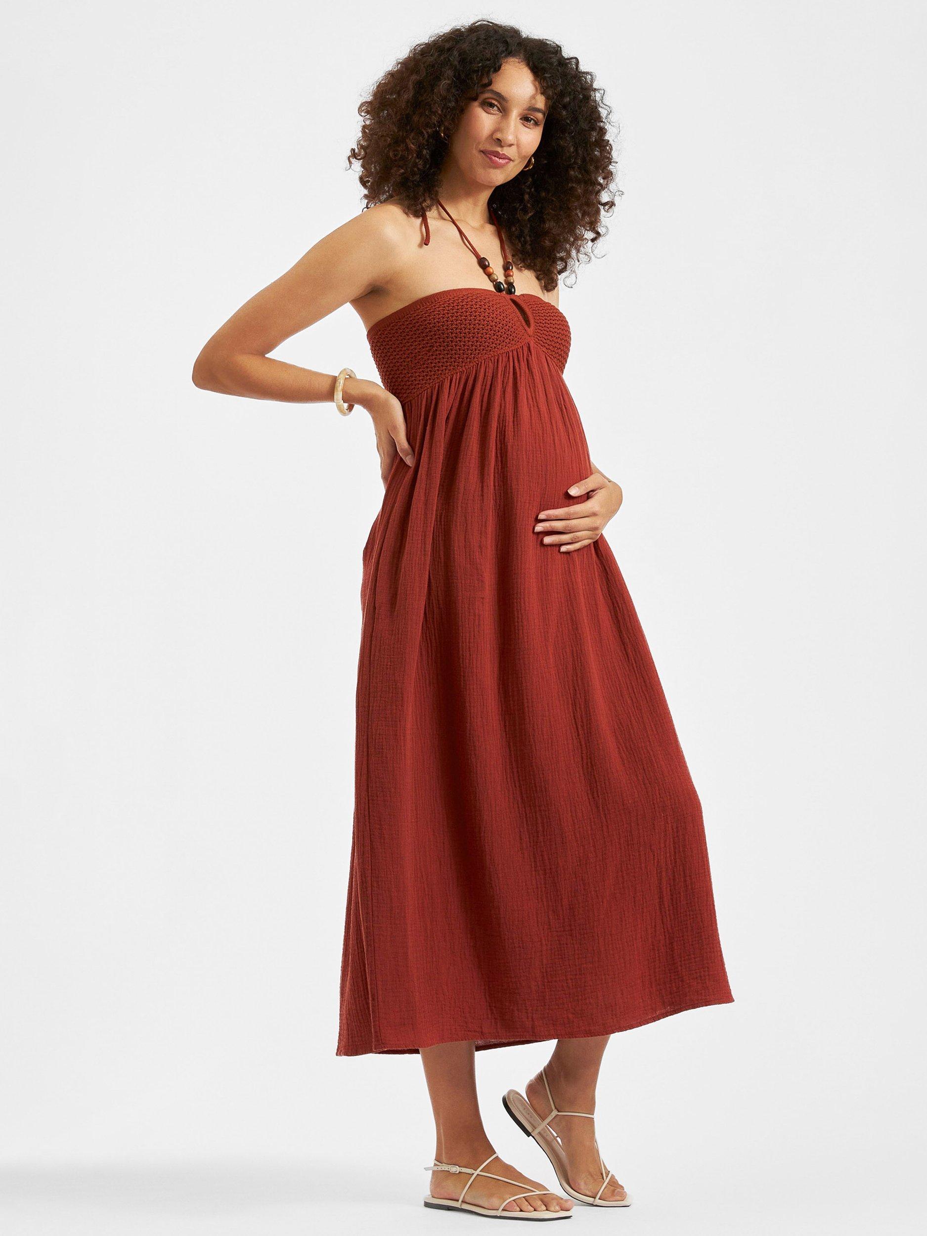 Product image 4 of 7, which shows Ripe Evie Crochet Maternity Dress, Amber, XS
