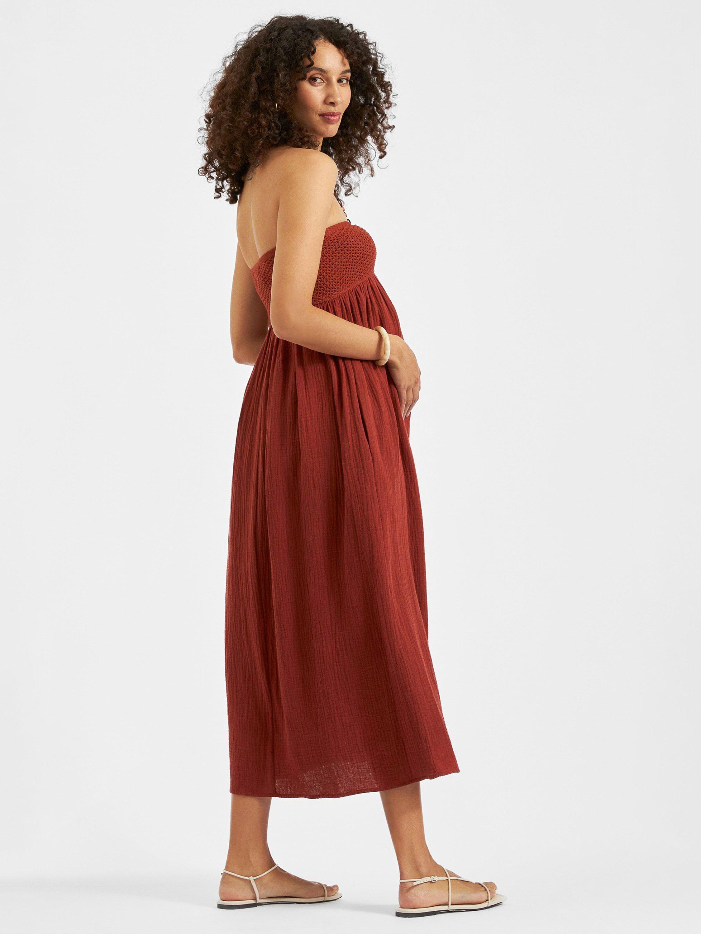 Product image 6 of 7, which shows Ripe Evie Crochet Maternity Dress, Amber, XS