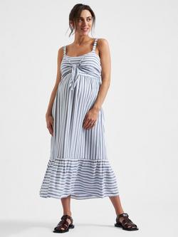 Ripe Lana Stripe Tie Front Nursing Dress, White/Blue, White/Blue