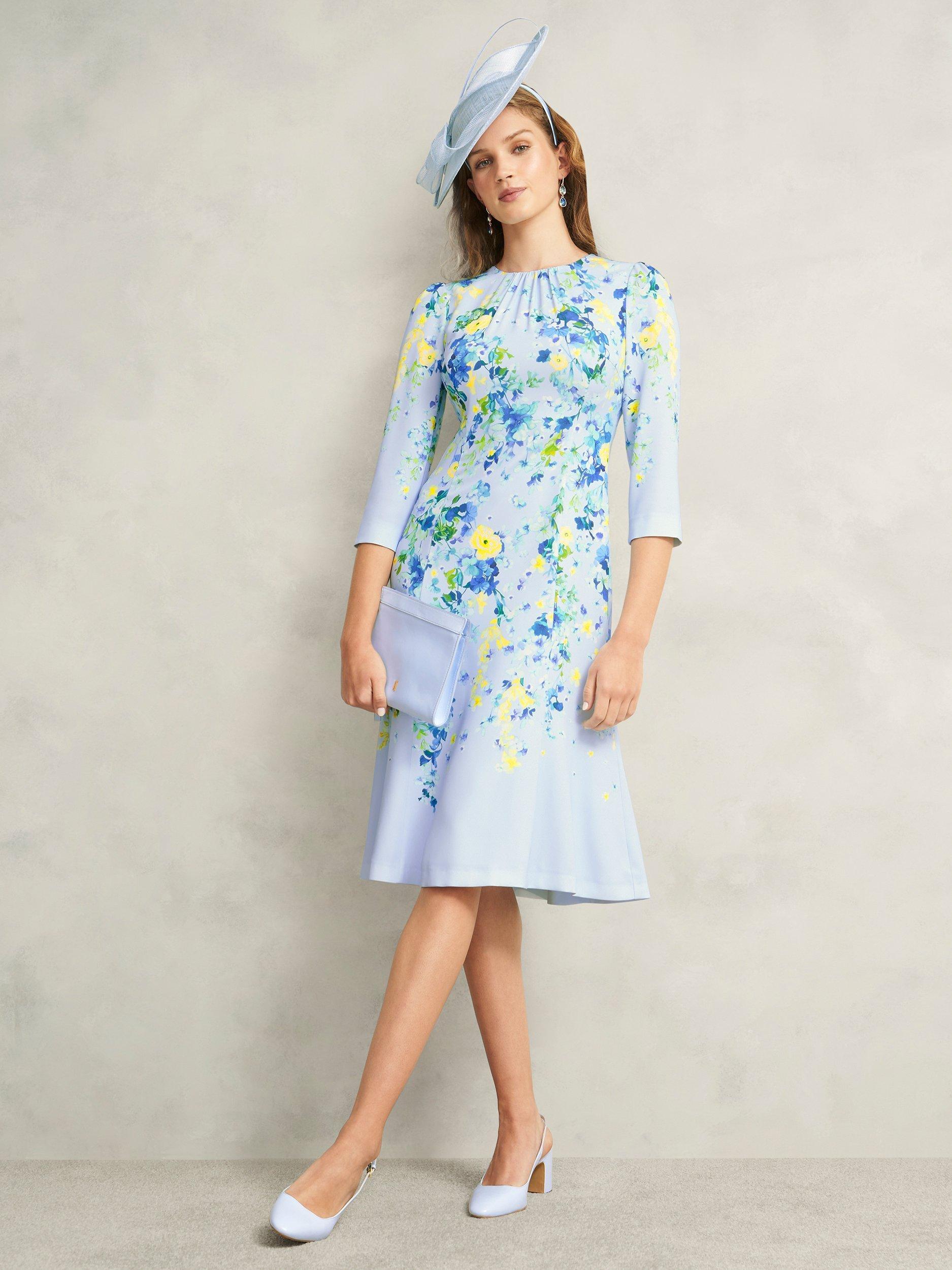 Product image 1 of 7, which shows Hobbs Honour Trailing Floral Dress, Pale Blue/Multi, 10