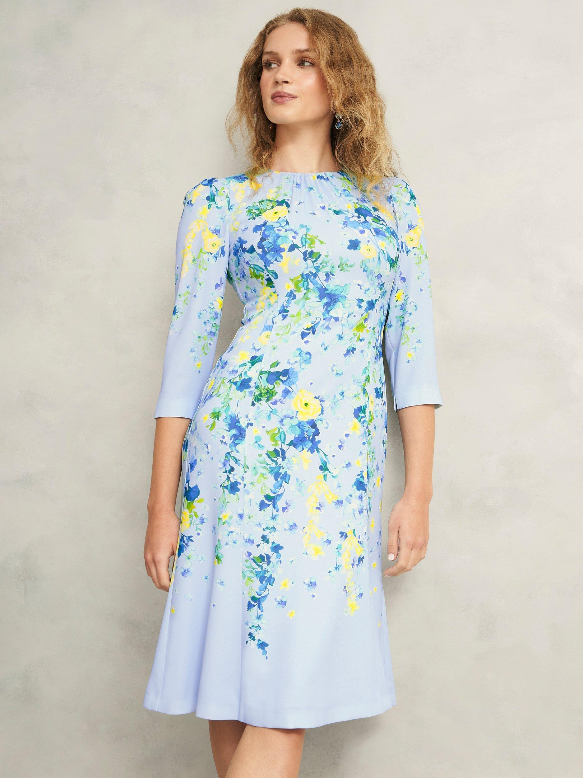 Product image 4 of 7, which shows Hobbs Honour Trailing Floral Dress, Pale Blue/Multi, 10