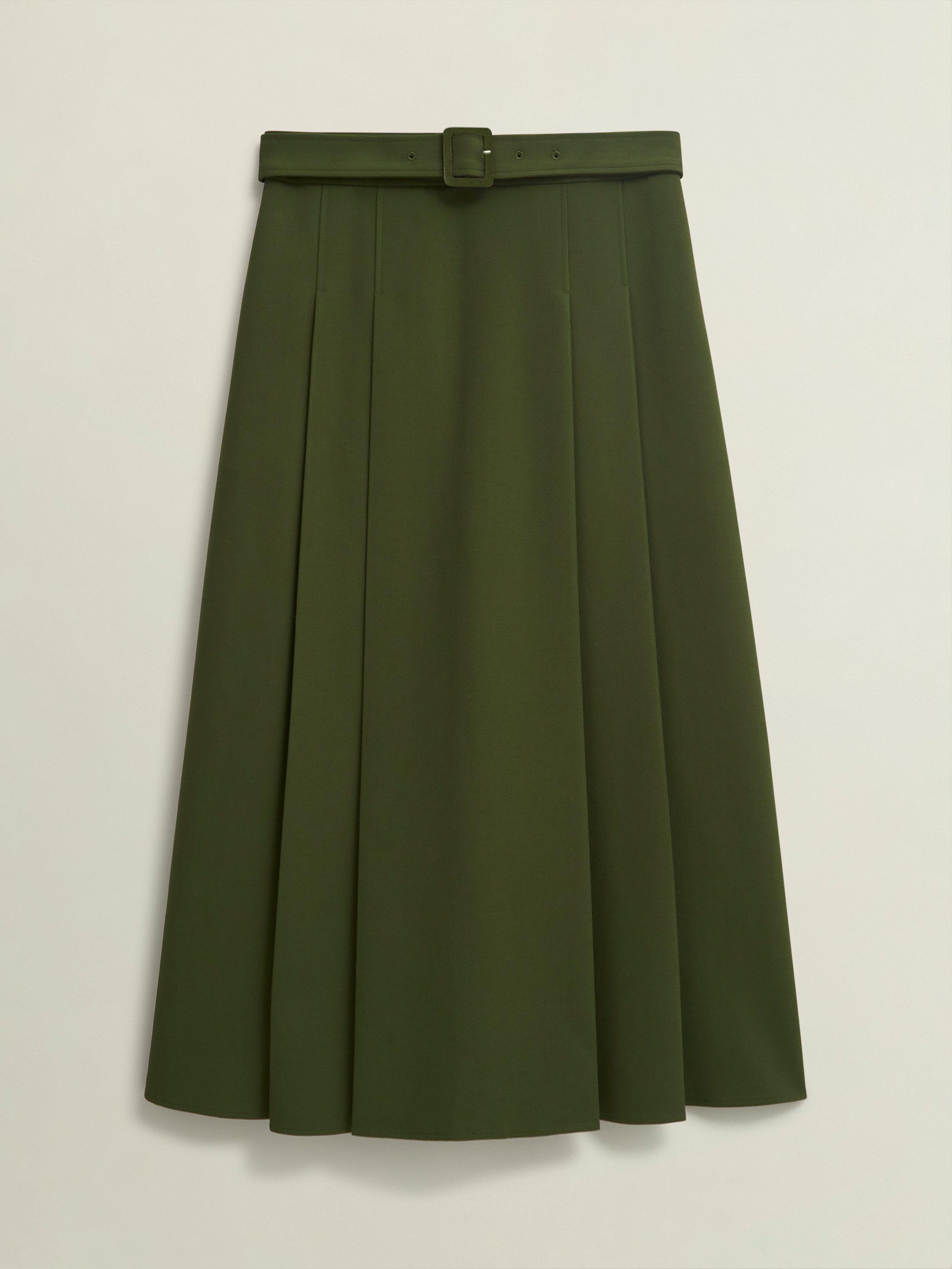 Product image 4 of 6, which shows Hobbs Jacqui Pleated Midi Skirt, Dark Fern Green, 8