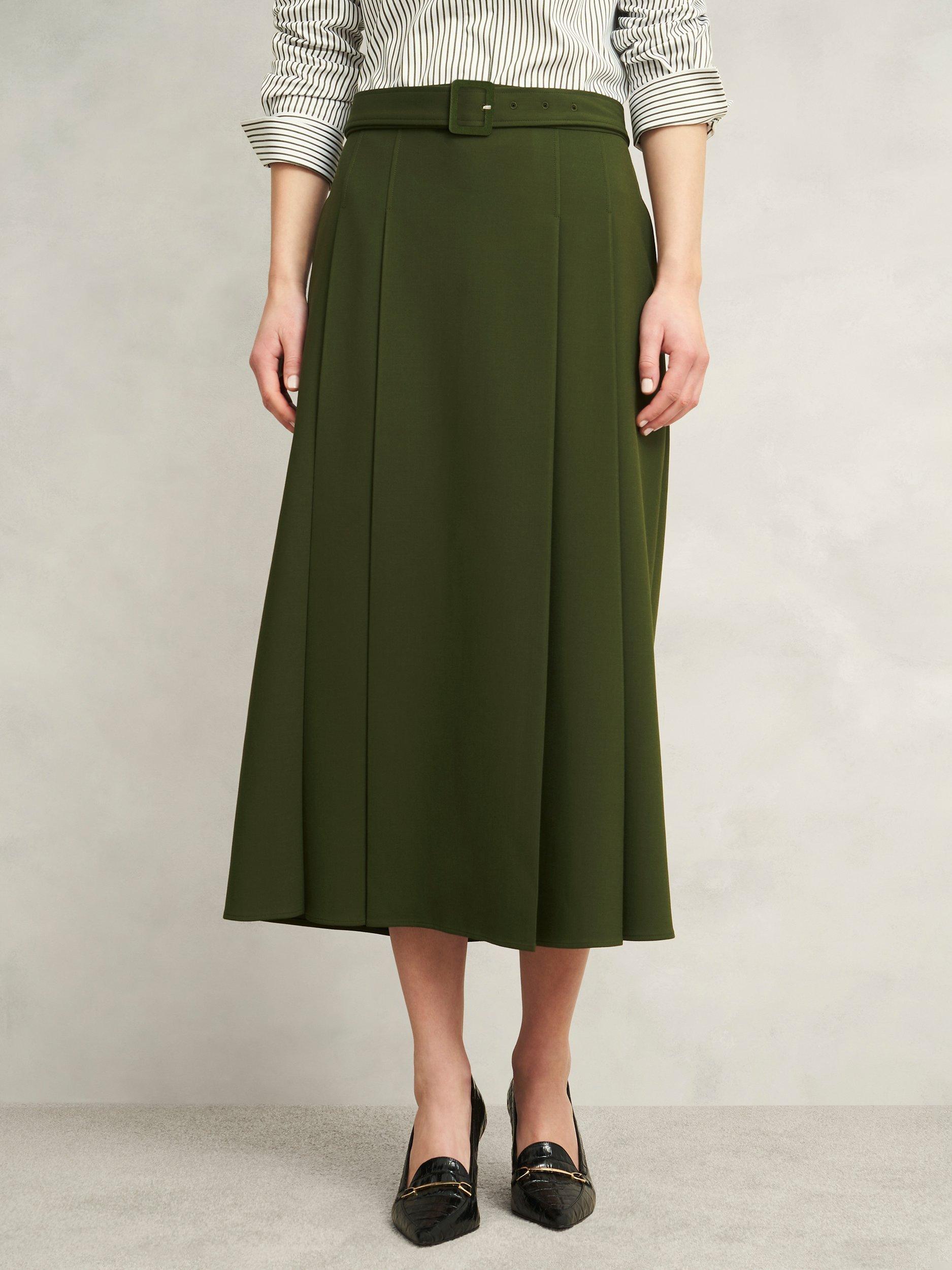 Product image 5 of 6, which shows Hobbs Jacqui Pleated Midi Skirt, Dark Fern Green, 8
