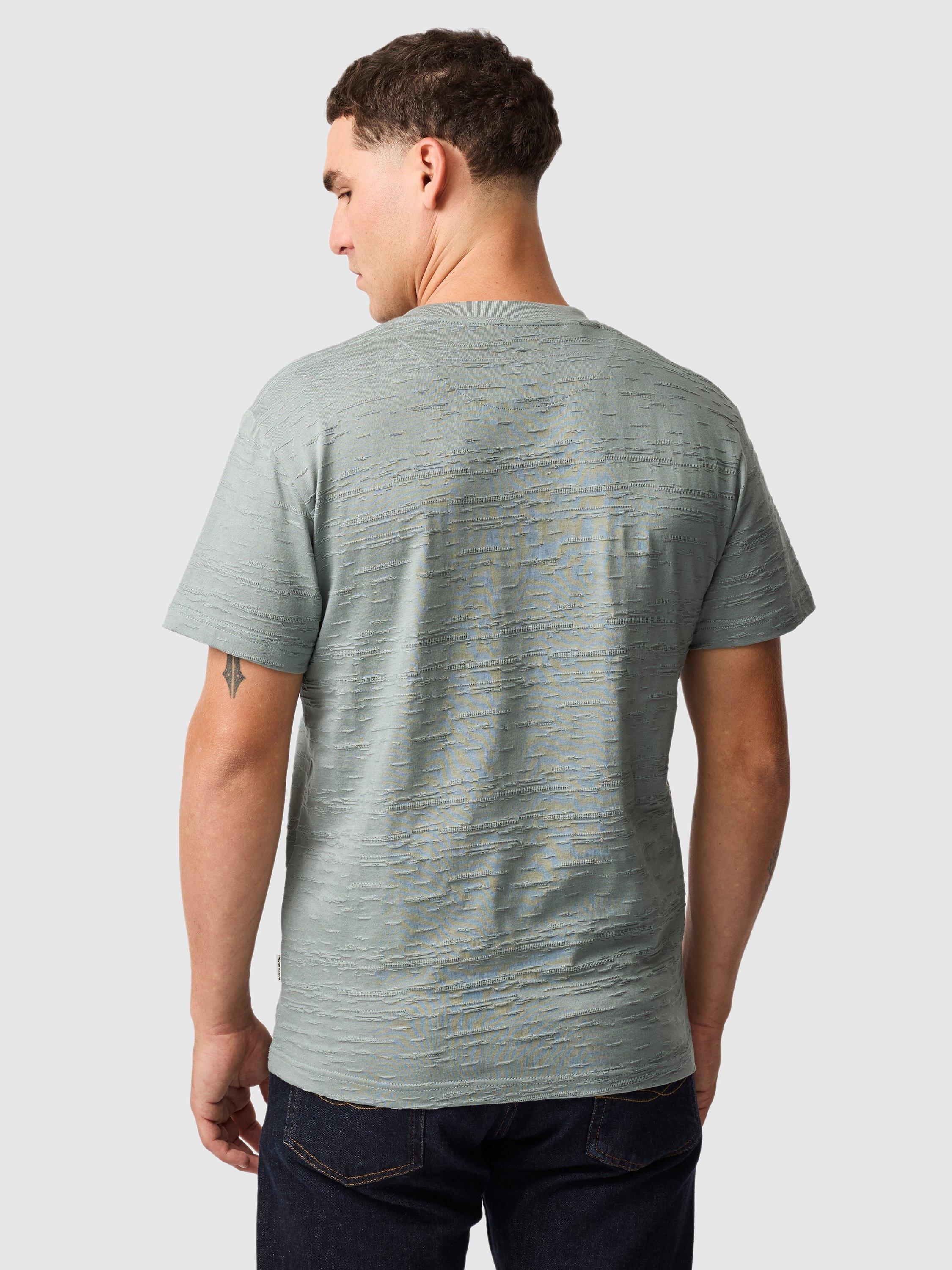 Product image 3 of 6, which shows Rodd & Gunn Leith Valley Cotton Slim Fit Abstract T-Shirt, Sage Green, XS