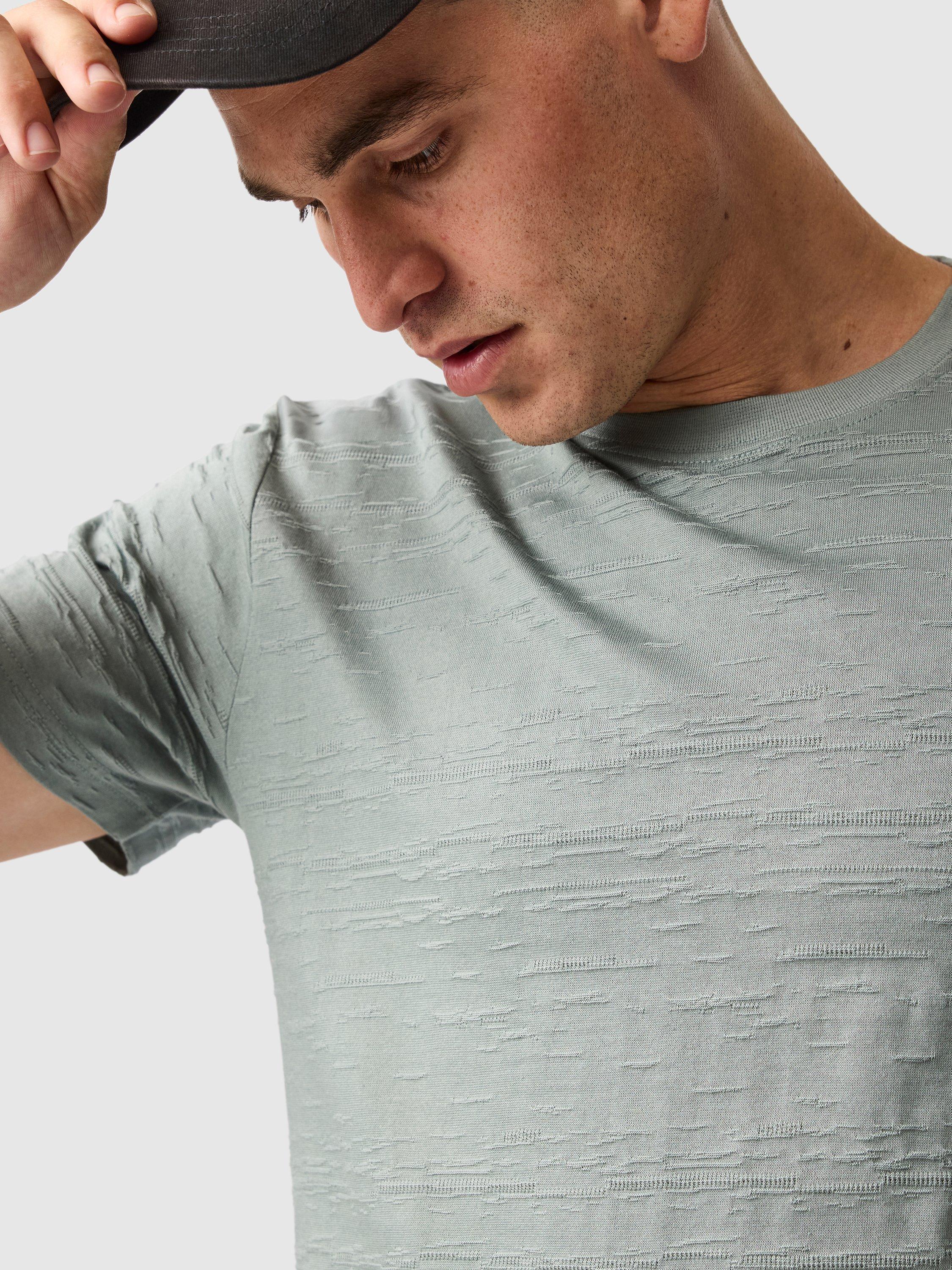 Product image 4 of 6, which shows Rodd & Gunn Leith Valley Cotton Slim Fit Abstract T-Shirt, Sage Green, XS
