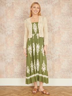 Yumi Crochet Knit Cropped Cardigan, Beige - view 2, Beige