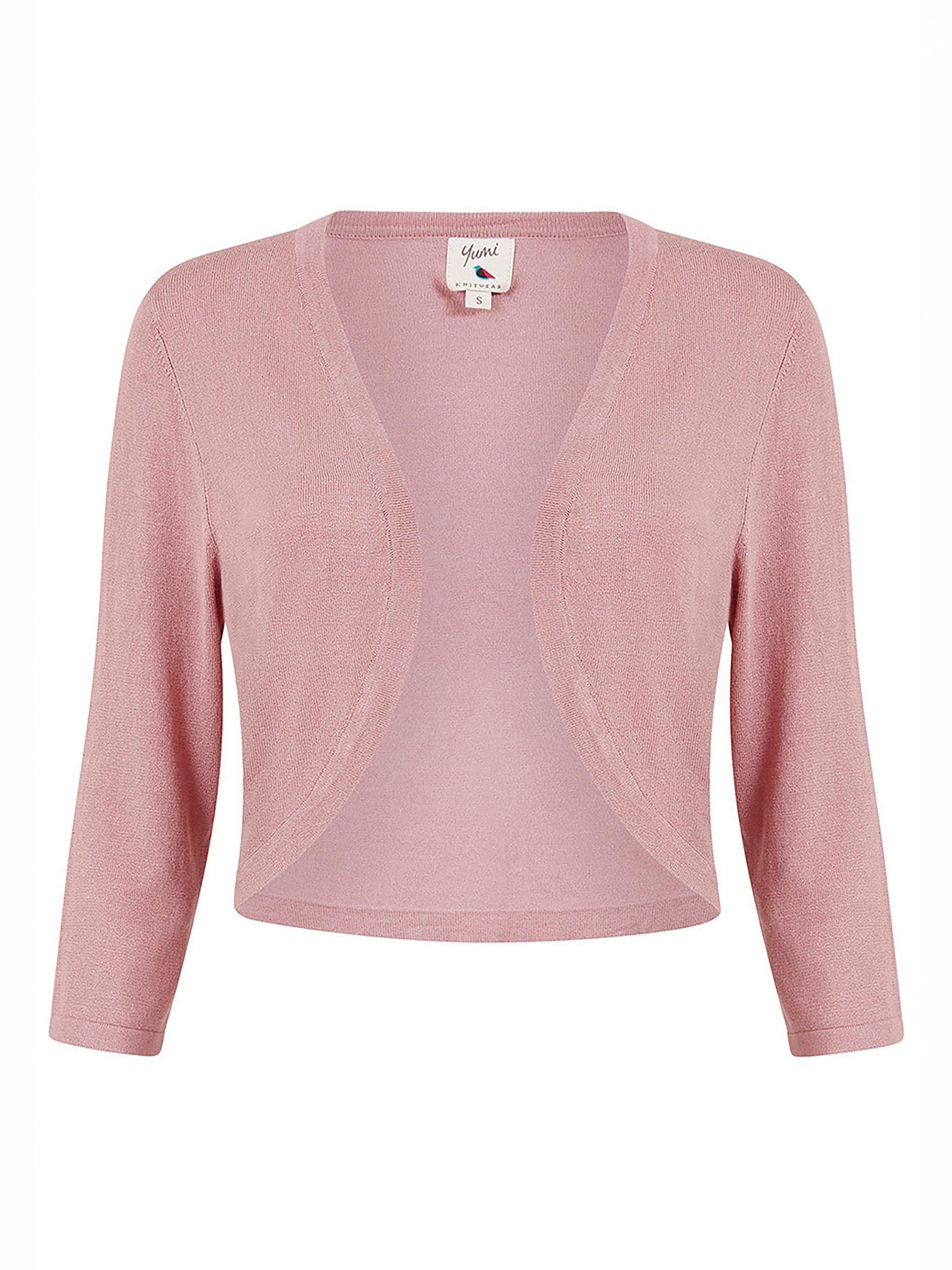 Product image 3 of 4, which shows Yumi Knitted Open Neck Bolero Cardigan, Blush, S