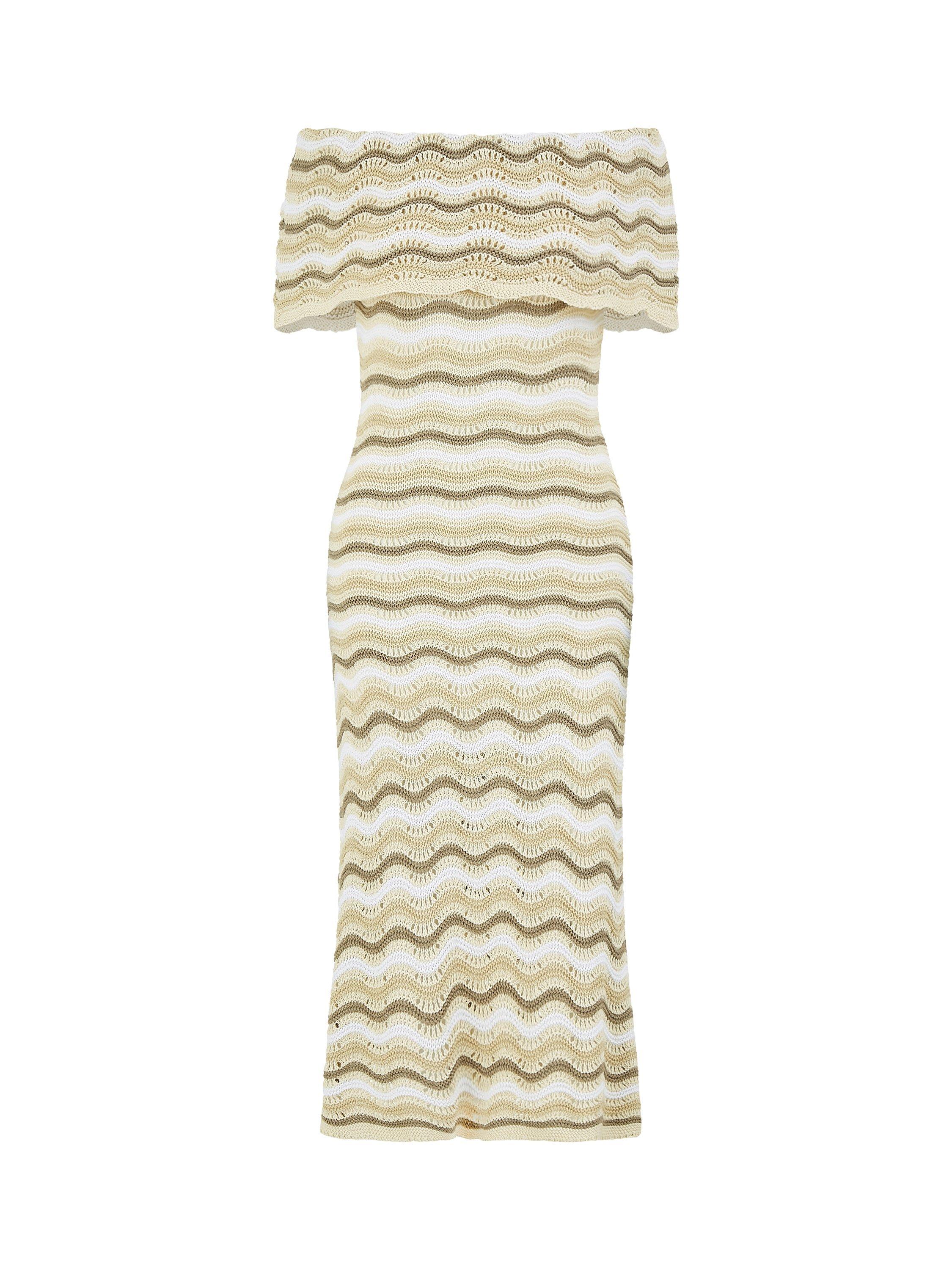 Product image 7 of 7, which shows Yumi Stripe Crochet Midi Dress, Beige, S