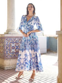 Yumi Paisley Wrap Midi Dress, Blue, Blue