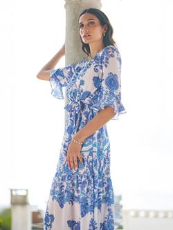 Yumi Paisley Wrap Midi Dress, Blue - view 2, Blue