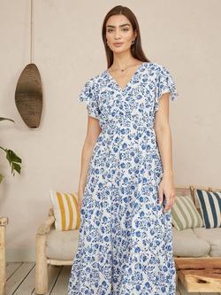 Yumi Floral Broderie Anglaise Midi Dress, Blue, Blue