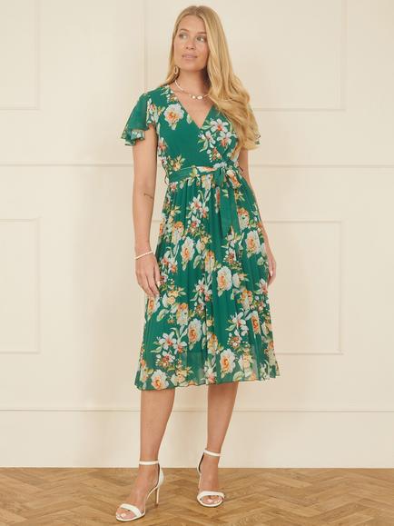 Yumi Floral Pleated Wrap Dress - view 2, Green