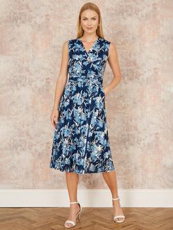 Yumi Floral Mesh Wrap Skater Dress, Blue - view 2, Blue