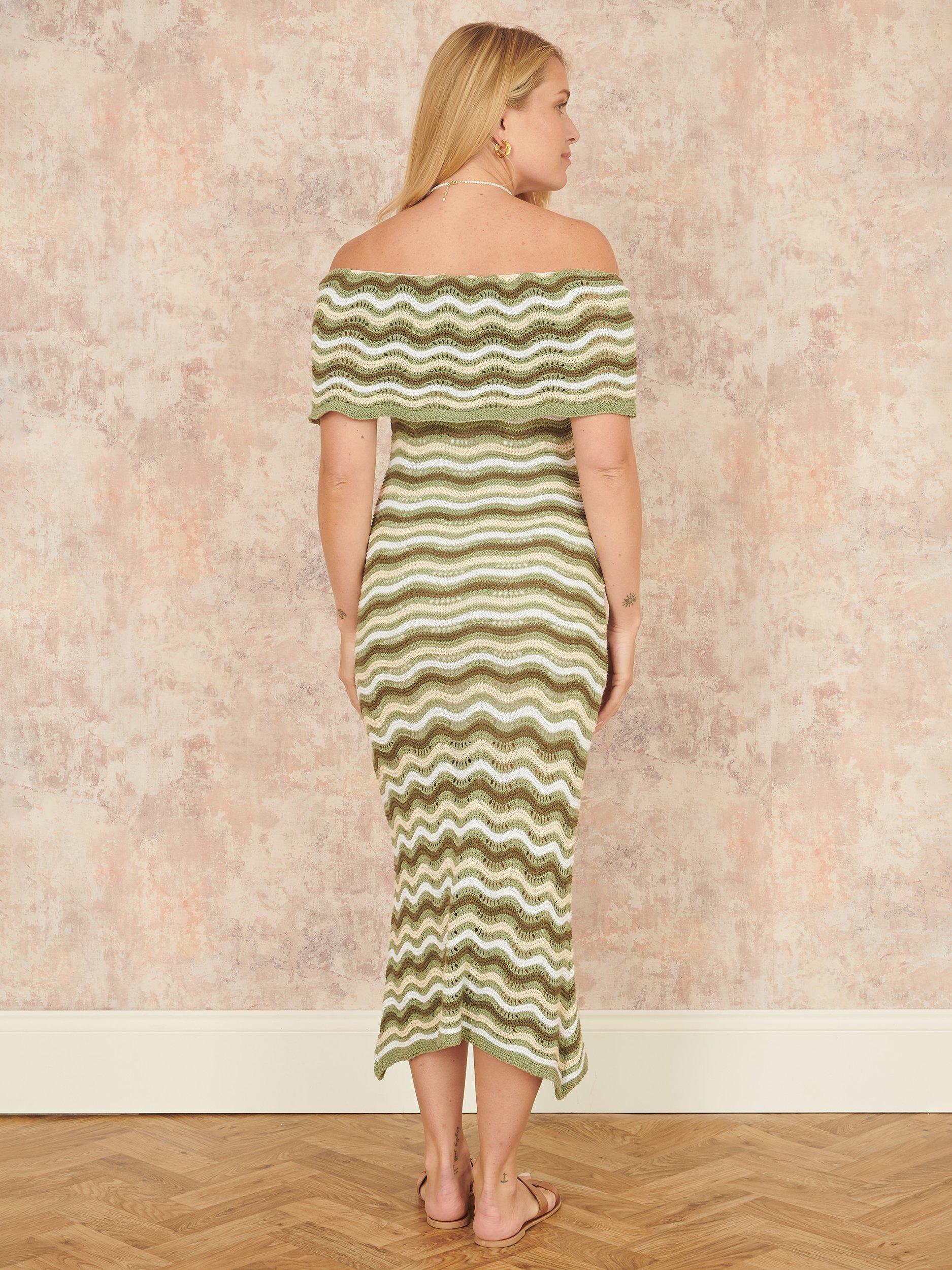 Product image 4 of 6, which shows Yumi Stripe Crochet Midi Dress, Green, S