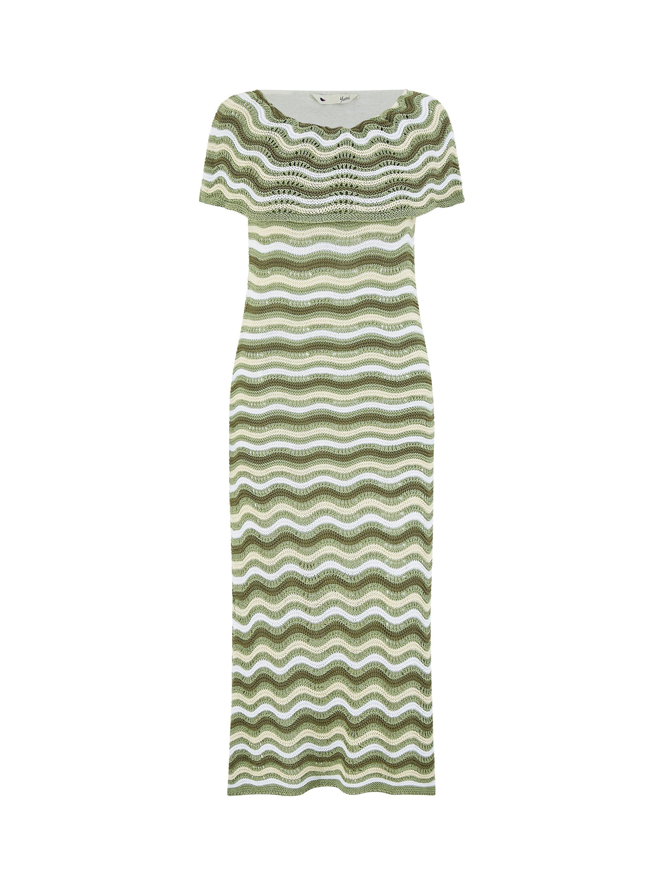 Product image 5 of 6, which shows Yumi Stripe Crochet Midi Dress, Green, S