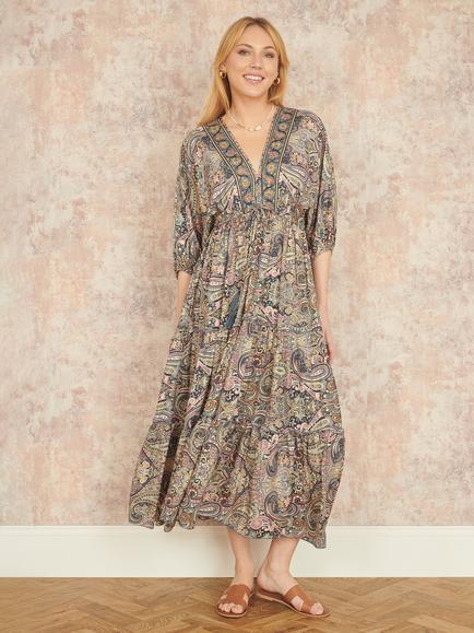 Yumi Paisley Kimono Dress, Multi - view 2, Multi