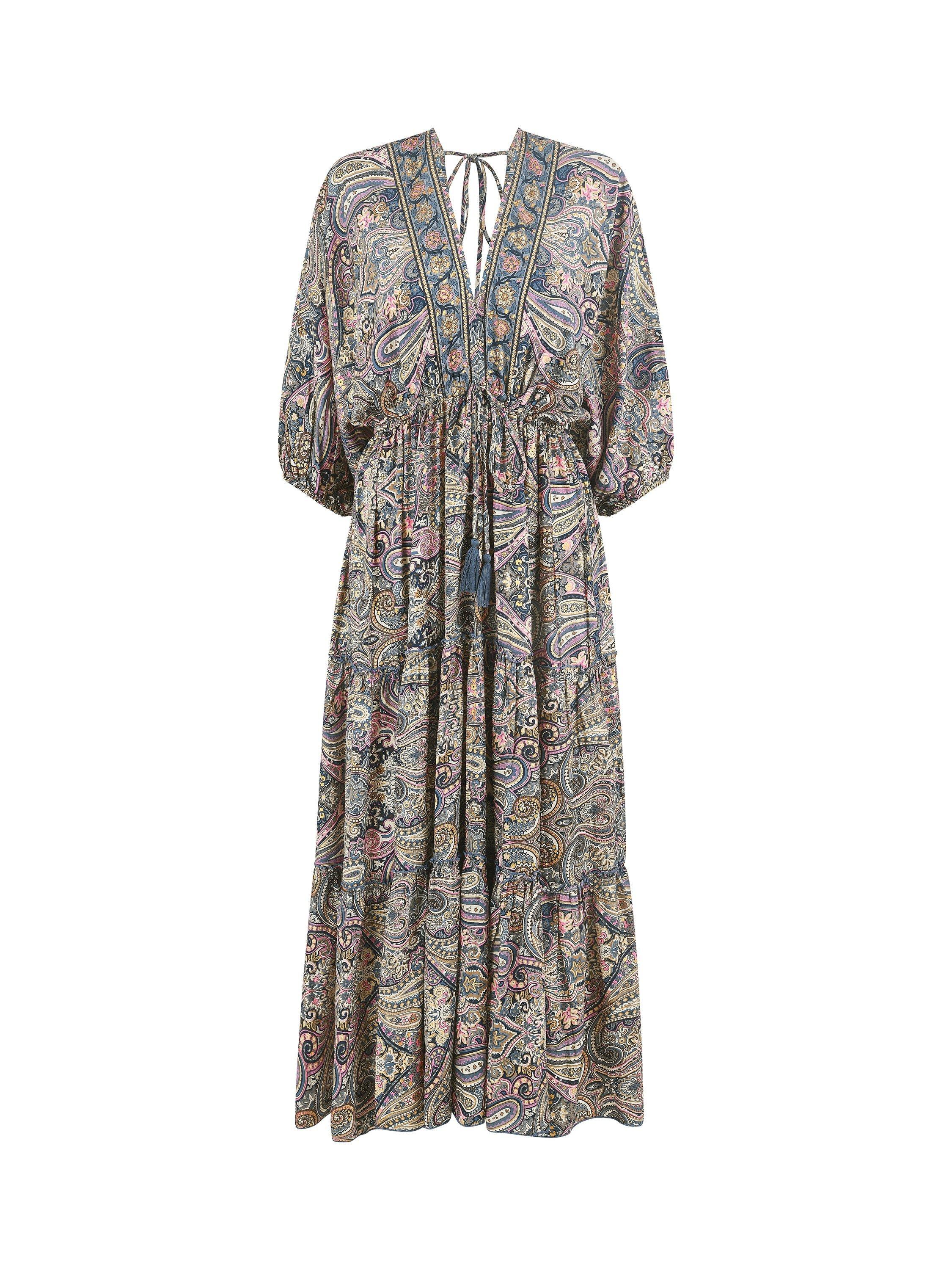 Product image 5 of 5, which shows Yumi Paisley Kimono Dress, Multi, S