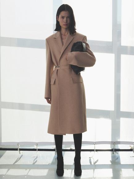 Mango Belted Oversized Coat, Light-pastel Pink - view 2, Light-pastel Pink