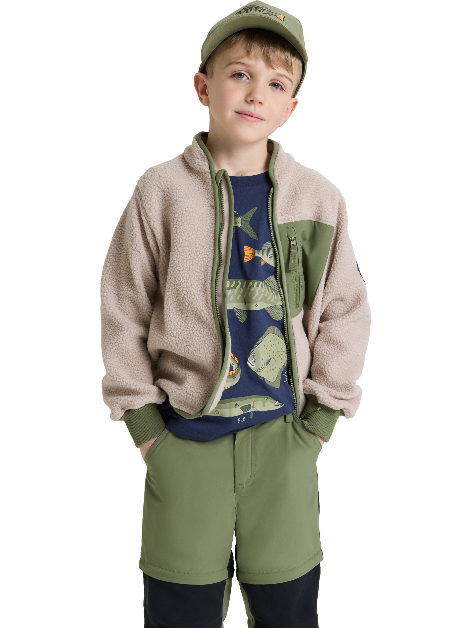 Product image 1 of 5, which shows Polarn O. Pyret Kids' Teddy Jacket, Natural, 1-2 years